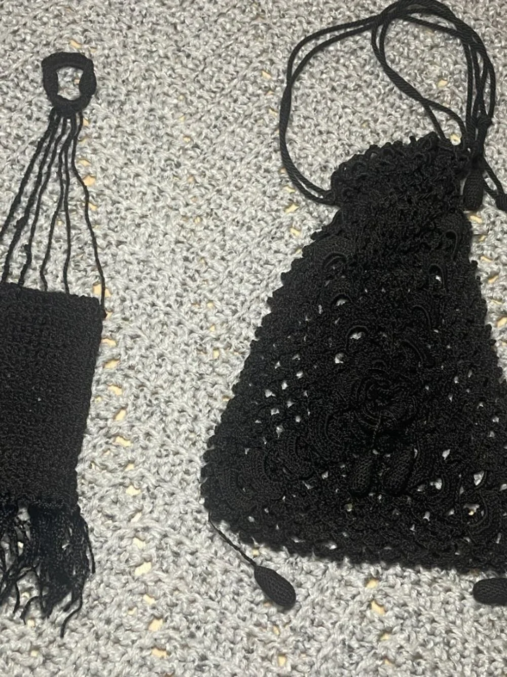 Victorian Black Crochet Lace Mourning Bag / Purse plus | Key chain holder
